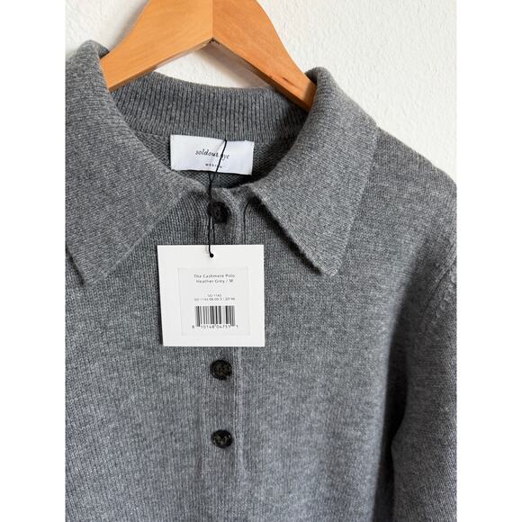 Soldout.NYC The Cashmere Polo Grey Womens Size Medium NWT Collared Sweater - Picture 8 of 8